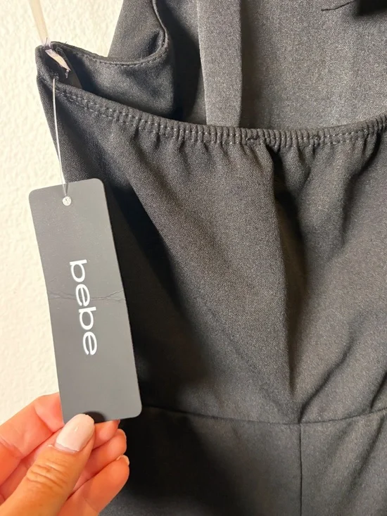 Bebe NWT Black Halter Ruffle Wide Leg Jumpsuit Size 4 - Picture 8 of 11